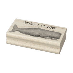 Vintage 19th Century Stylised Whale #1 N Blue Rubber Stamp