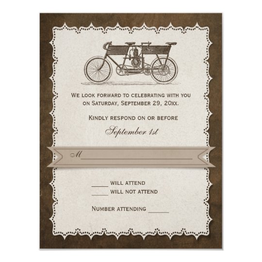 Vintage 19th Century Tandem Bicycle Wedding RSVP Card