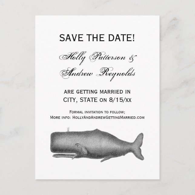 Vintage 19th Century Whale Drawing Announcement Postcard (Front)