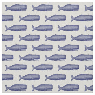 Vintage 19th Century Whale Drawing N Blue Fabric