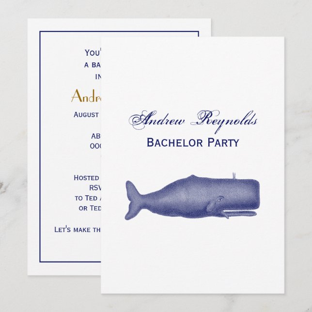 Vintage 19th Century Whale Drawing N Invitation (Front/Back)