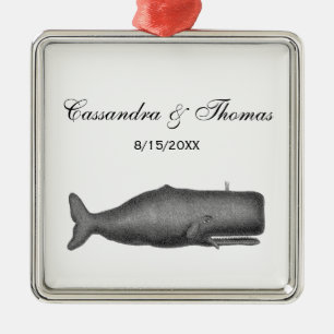 Vintage 19th Century Whale Drawing N Metal Tree Decoration