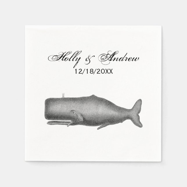 Vintage 19th Century Whale Drawing Napkin (Front)