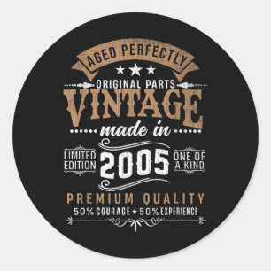 Vintage 2005 19th Birthday 19 Year Old For Men Wom Classic Round Sticker