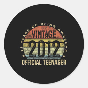 Vintage 2012 Official Teenager 13th Birthday Gifts Classic Round Sticker
