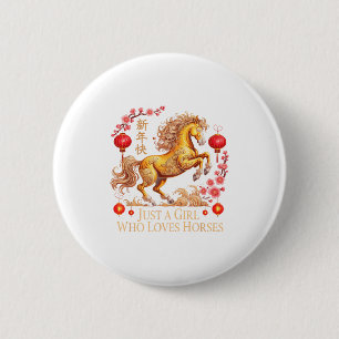 Vintage 2026 Just Girl Who Loves Horses Zodiac Cow 6 Cm Round Badge