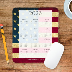 Vintage 2026 USA Flag Mini Calendar Mouse Pad