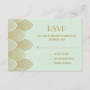 Vintage 20's Art Deco Scalloped Wedding RSVP Mint Card