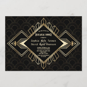 Vintage 20s Gold Great Gatsby Rehearsal Dinner Invitation