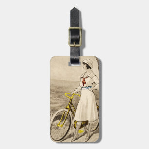 Vintage '20s Woman Bicycle Advertisement Luggage Tag