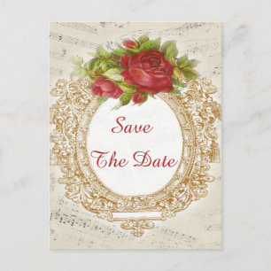 Vintage 21st Birthday Red Rose Frame Music Sheet Announcement Postcard