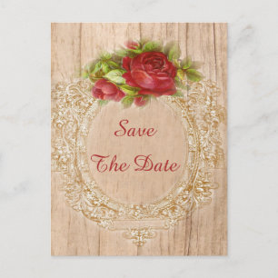 Vintage 30th Birthday Red Rose Wooden Frame Announcement Postcard