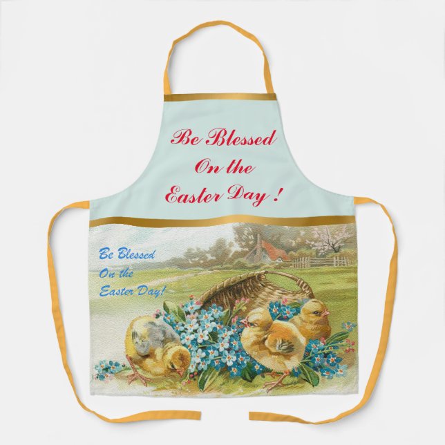 Vintage 3 Chickens Easter Holiday Apron (Front)