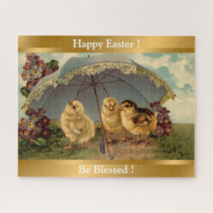 Vintage 3 Chickens Easter Holiday Jigsaw Puzzle