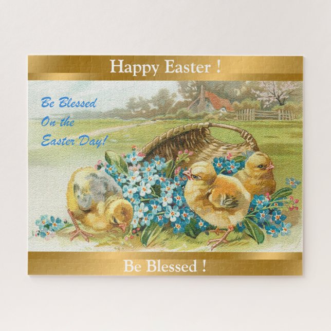 Vintage 3 Chickens Easter Holiday Jigsaw Puzzle (Horizontal)
