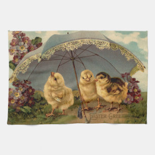 Vintage 3 Chickens Easter Holiday Tea Towel