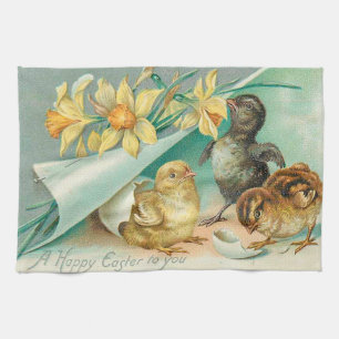 Vintage 3 Chickens Easter Holiday Tea Towel