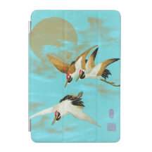 Vintage 3 Crane Flying & Moon Japanese Art Print