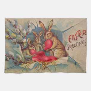 Vintage 3 Rabbits Easter Holiday Tea Towel