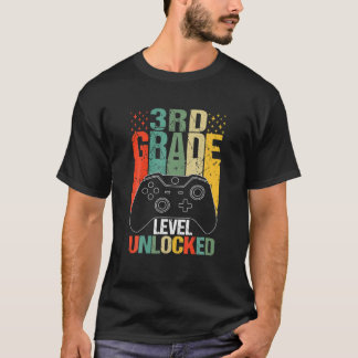 Vintage 3Rd Grade Level Unlocked Video Gamer Back T-Shirt