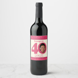 Vintage 40th birthday photo custom wine labels