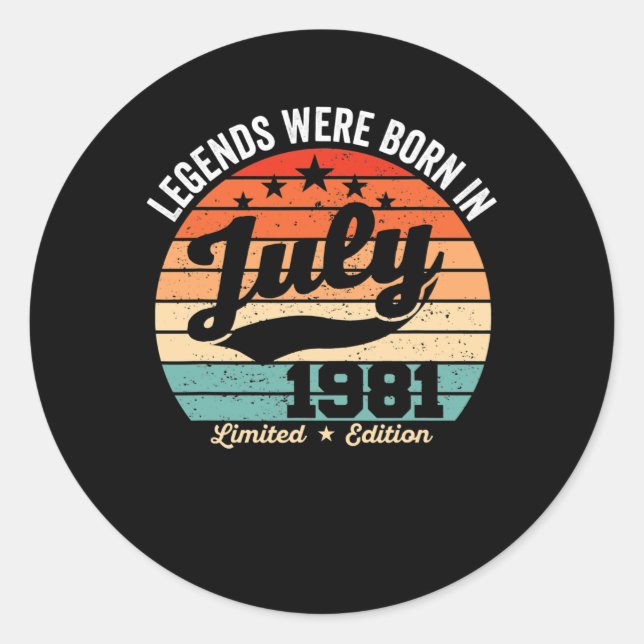Vintage 41th Birthday Legends Were Born In July Classic Round Sticker (Front)