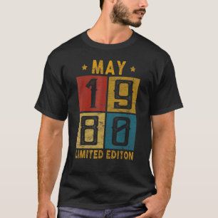 Vintage 42nd Birthday May 1980 Born In 1980 42 Yrs T-Shirt