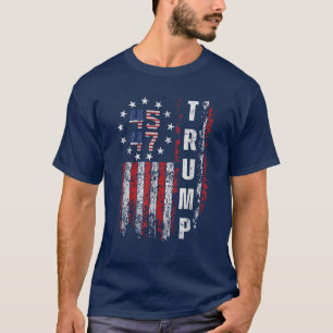 Vintage 45 47 Donald Trump 2025 American USA Flag T-Shirt