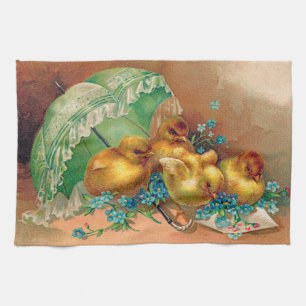 Vintage 4 Chickens Easter Holiday Tea Towel