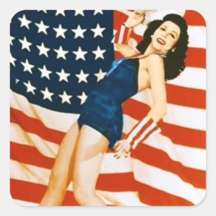 Vintage 4 th of July Pinup Square Sticker