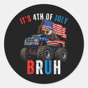 Vintage 4th Of July Bro Monster Truck Bald Eagle Classic Round Sticker