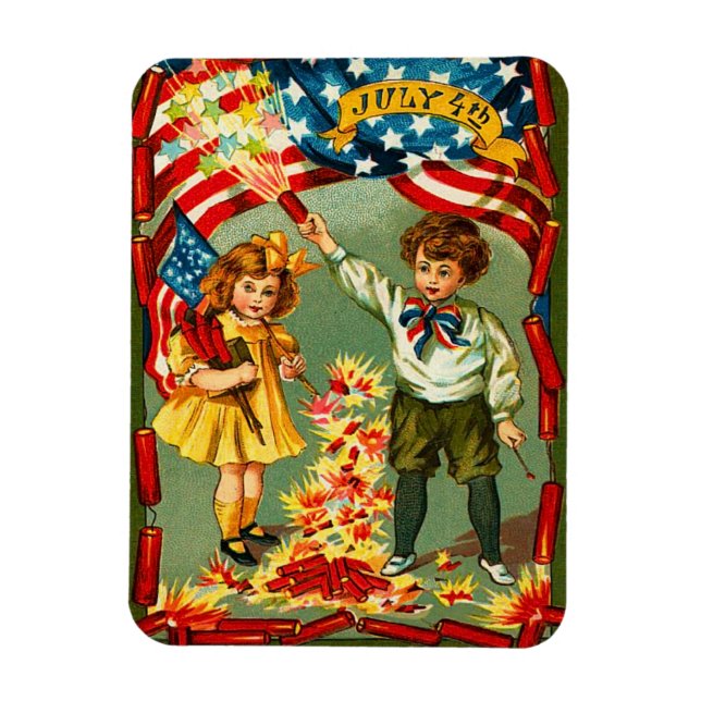Vintage 4th of July Fireworks Magnet (Vertical)