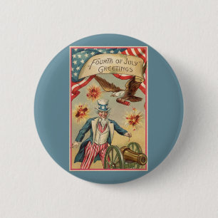 Vintage 4th of July Fireworks with Uncle Sam 6 Cm Round Badge