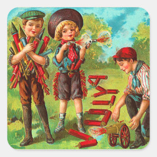 Vintage 4th of July Kids Square Sticker