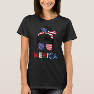Vintage 4th Of July Merica Sunglasses Messy Bun Mo T-Shirt