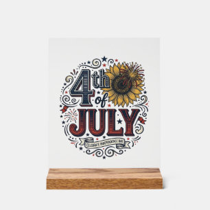 Vintage 4th of July Patriotic Sunflower Shirt Desi Acrylic Sign