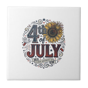 Vintage 4th of July Patriotic Sunflower Shirt Desi Ceramic Tile