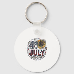 Vintage 4th of July Patriotic Sunflower Shirt Desi Key Ring