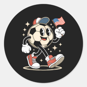 Vintage 4th Of July Soccer Ball Funny Retro Usa Bo Classic Round Sticker