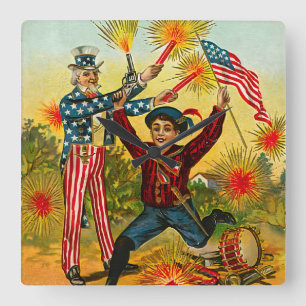 Vintage 4th of July Square Wall Clock