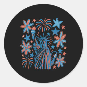 Vintage 4th Of July Statue Of Liberty Long Sleeve  Classic Round Sticker