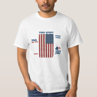 Vintage 4th of July USA Flag Free Spirit Patriotic T-Shirt