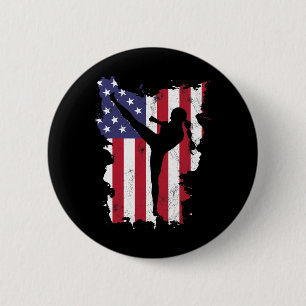 Vintage 4th Of July Usa Flag Kickboxing Women Kids 6 Cm Round Badge