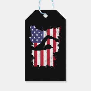 Vintage 4th Of July USA Flag Swimming Swim Swimmer Gift Tags