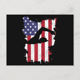Vintage 4th Of July USA Flag Swimming Swim Swimmer Holiday Postcard