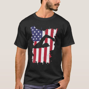 Vintage 4Th Of July USA Flag Swimming Swim Swimmer T-Shirt