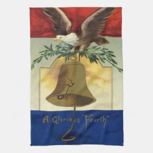 Vintage 4th of July with Eagle and Liberty Bell Tea Towel