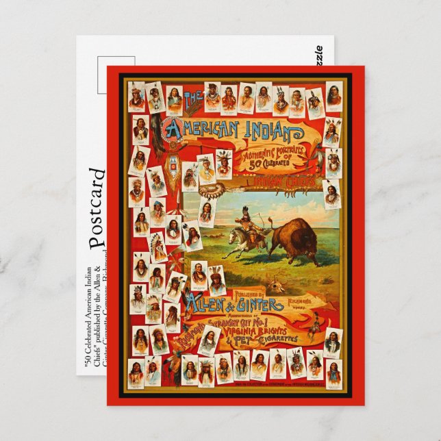 Vintage 50 Famous Native American Indian Chiefs Postcard (Front/Back)