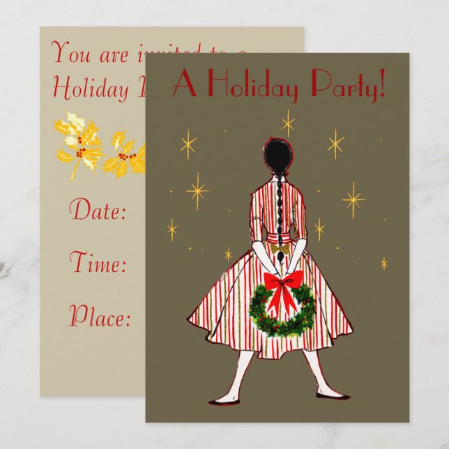 Vintage 50s Christmas Girl Holiday Invitation (Front/Back)