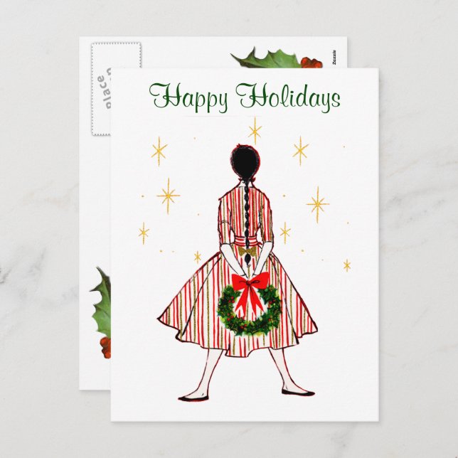 Vintage 50s Christmas Girl Vintage Postcard (Front/Back)